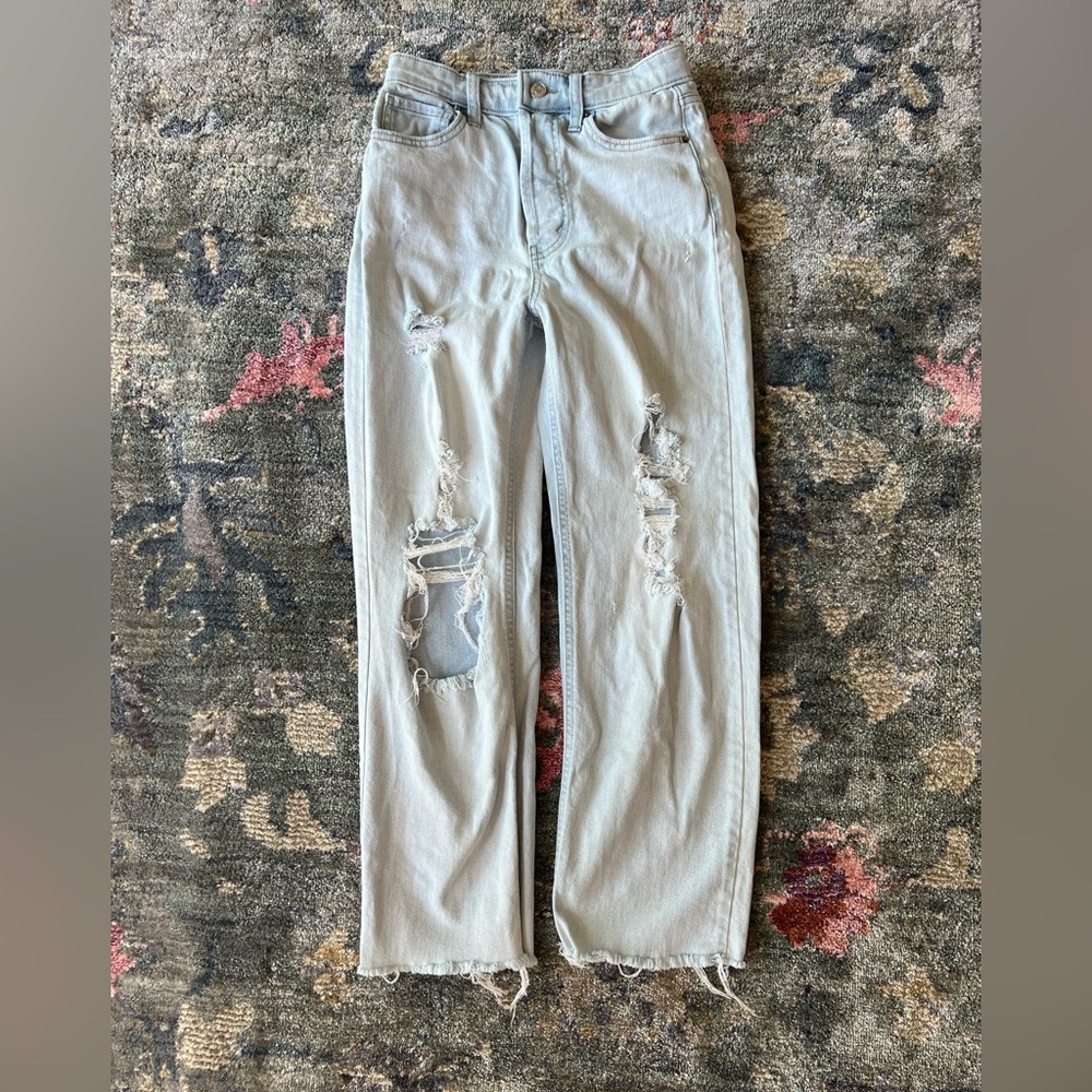 Women's High-Rise Distressed Straight Jeans - Wild Fable Light Wash 0